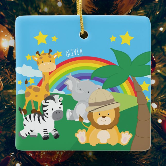 Little Kids Safari Jungle Animals Name Christmas Ceramic Ornament (Creator Uploaded)