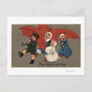 Little Kids with Umbrellas Postcard
