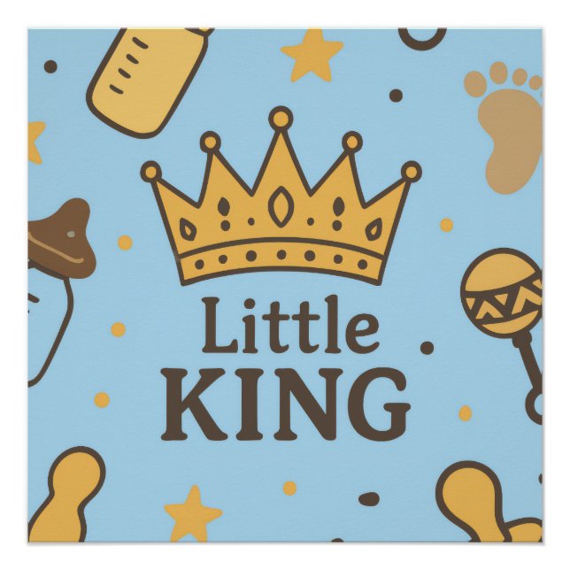 “Little King Baby Shower Banner – Blue & Gold Crow Poster (Front)