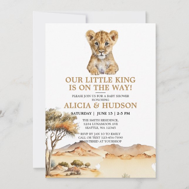 Little King Lion Cub Safari Baby Shower Invitation (Front)