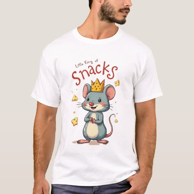 Little King of Snacks – Funny Cartoon Mouse Cheese T-Shirt (Front)