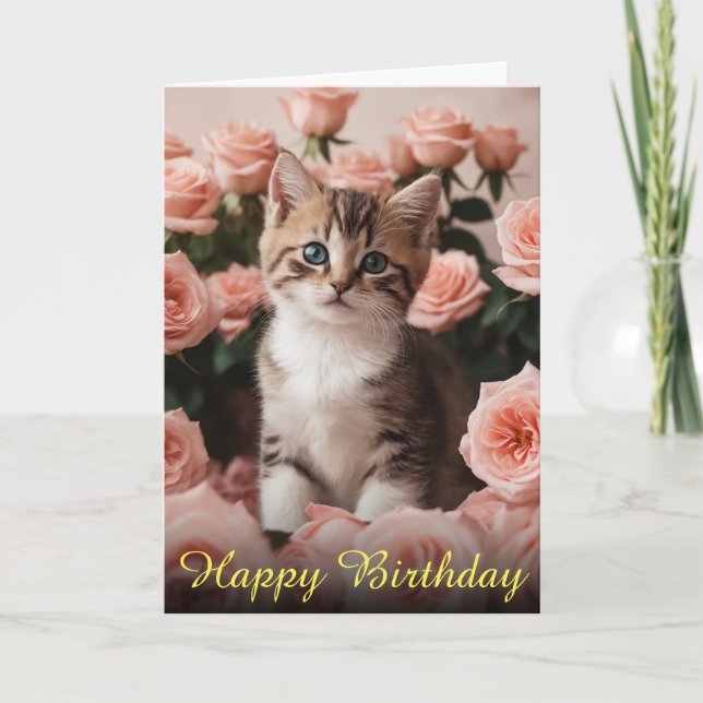 Little Kitten and Sweet Spring Roses Card (Front)