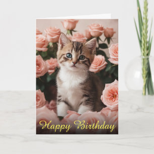 Little Kitten and Sweet Spring Roses Card