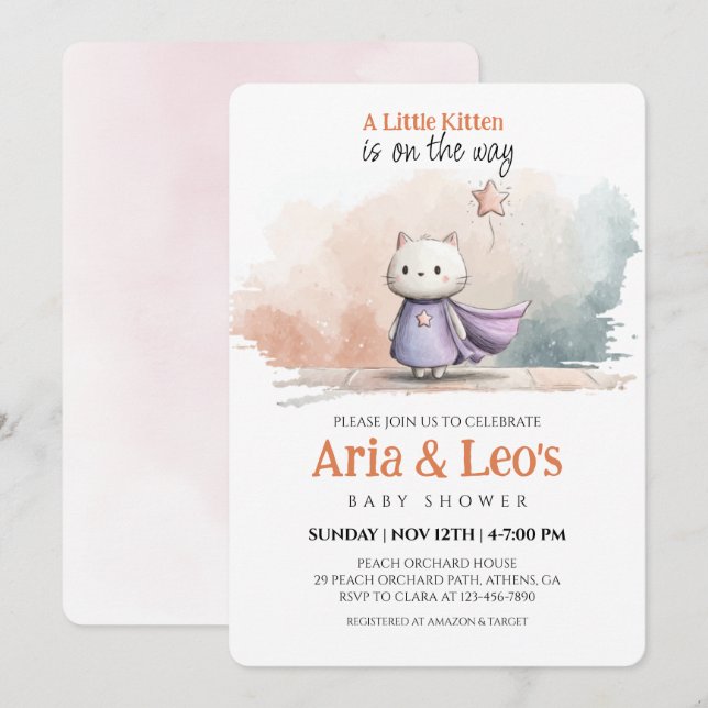 Little Kitten Baby Shower Invitation for Girl (Front/Back)