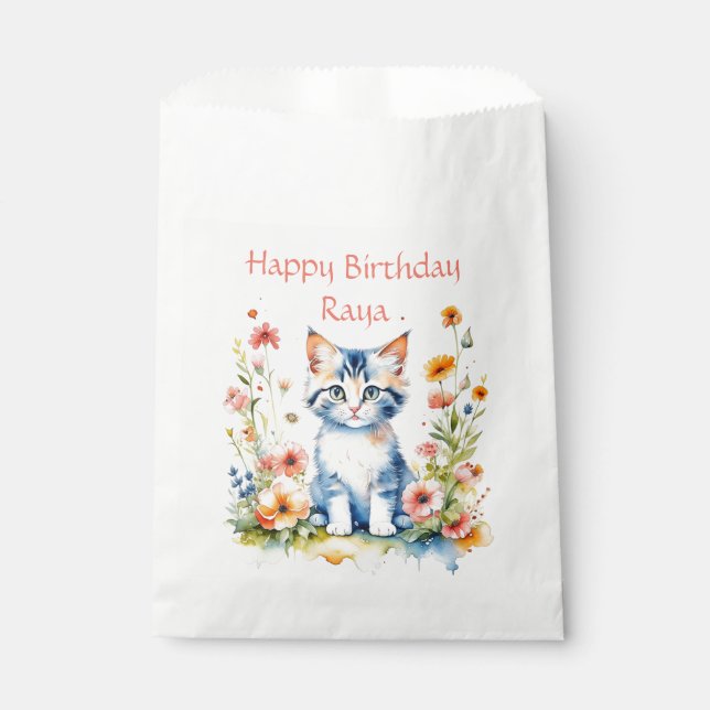 Little Kitten Girl's Birthday Party Personalised Favour Bags (Front)