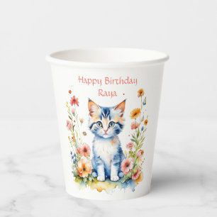 Little Kitten Girl's Birthday Party Personalised Paper Cups