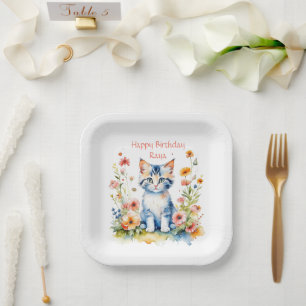 Little Kitten Girl's Birthday Party Personalized Paper Plate