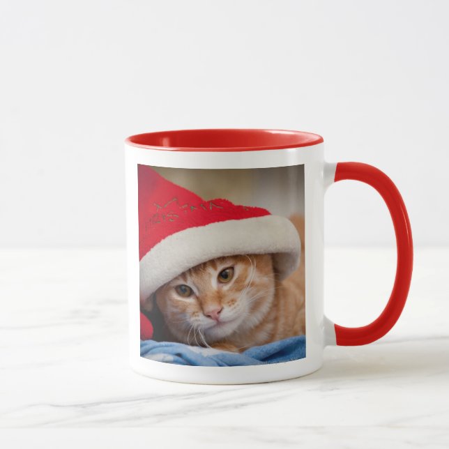 Little Kitten in Red Christmas Hat Mug (Right)