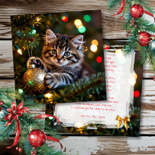 Little Kitten on Christmas Tree Personalized Holiday Card