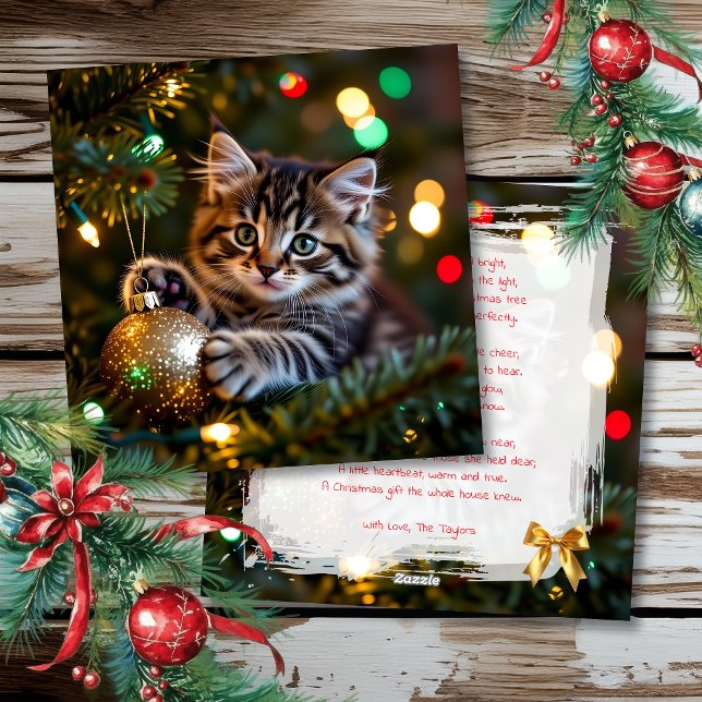 Little Kitten on Christmas Tree Personalized Holiday Card (Creator Uploaded)