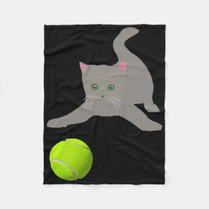 Little Kitten Playing With A Tennis Byll Cat Fleece Blanket