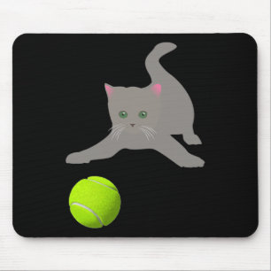 Little Kitten Playing With A Tennis Byll Cat Mouse Mat
