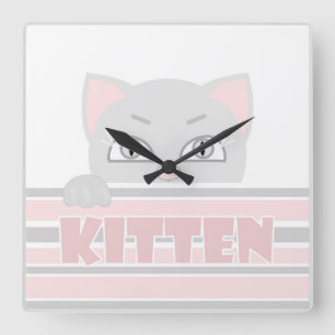 Little kitty square wall clock