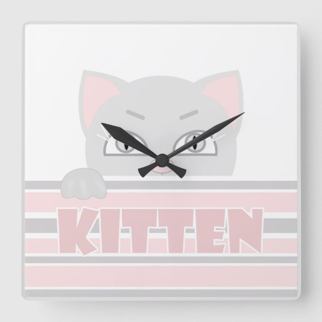 Little kitty square wall clock (Front)