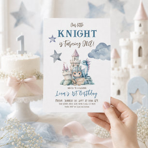 Little Knight Dragon Fairytale Boy 1st Birthday Invitation
