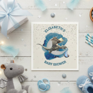  Little Knight Dragon Silver Star Baby Shower  Napkin