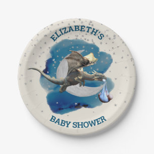  Little Knight Dragon Silver Star Baby Shower  Paper Plate