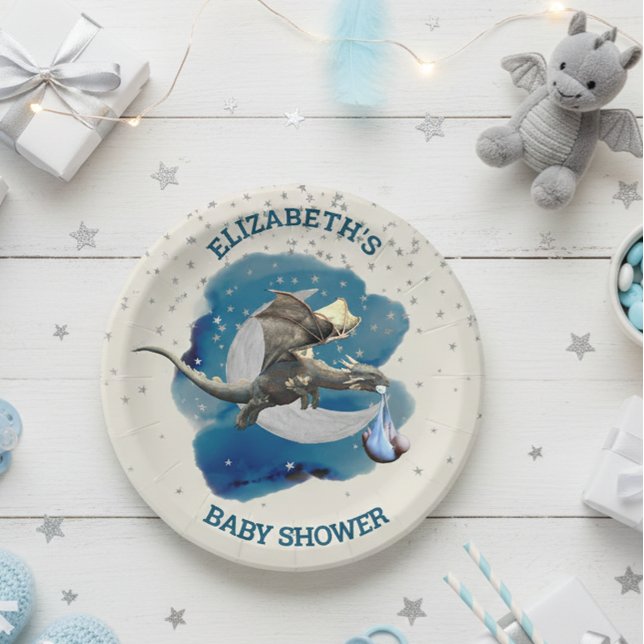  Little Knight Dragon Silver Star Baby Shower  Paper Plate (Creator Uploaded)