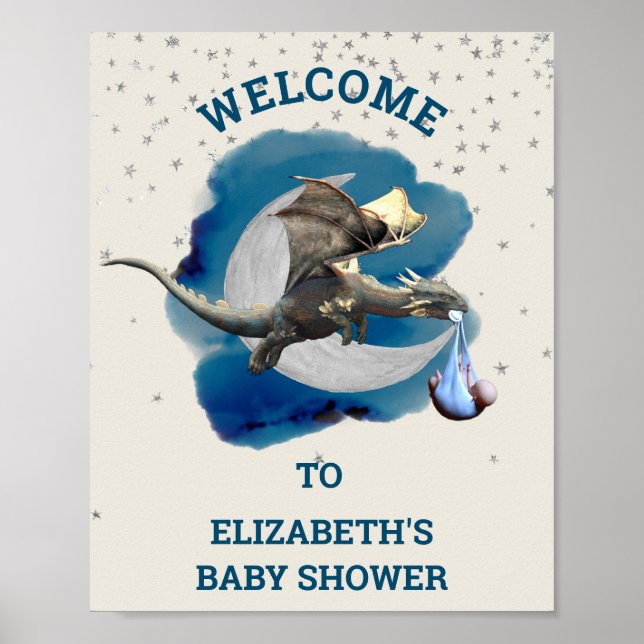  Little Knight Dragon Silver Star Baby Shower   Poster (Front)