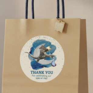  Little Knight Dragon Stars Thank you Baby Shower Classic Round Sticker