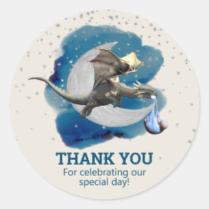 Little Knight Dragon Stars Thank you Baby Shower Classic Round Sticker
