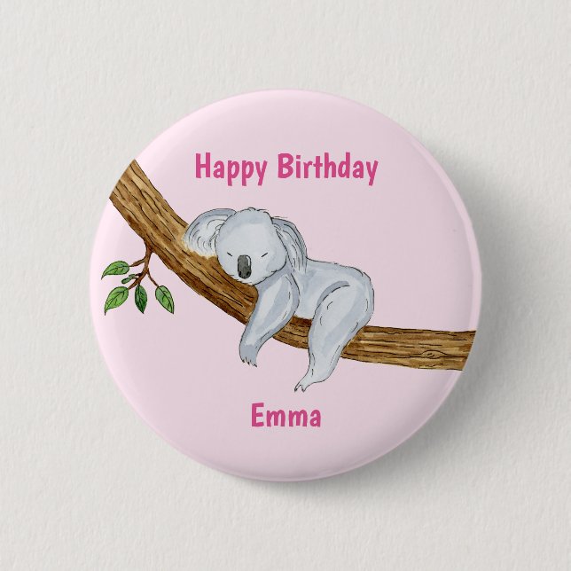 Little Koala Happy Birthday  6 Cm Round Badge (Front)