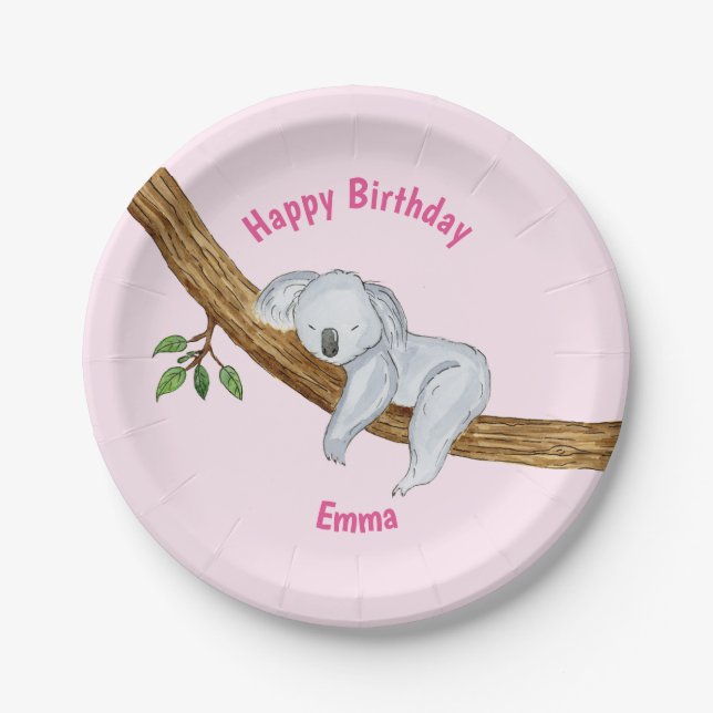 Little Koala Happy Birthday  Paper Plate (Front)