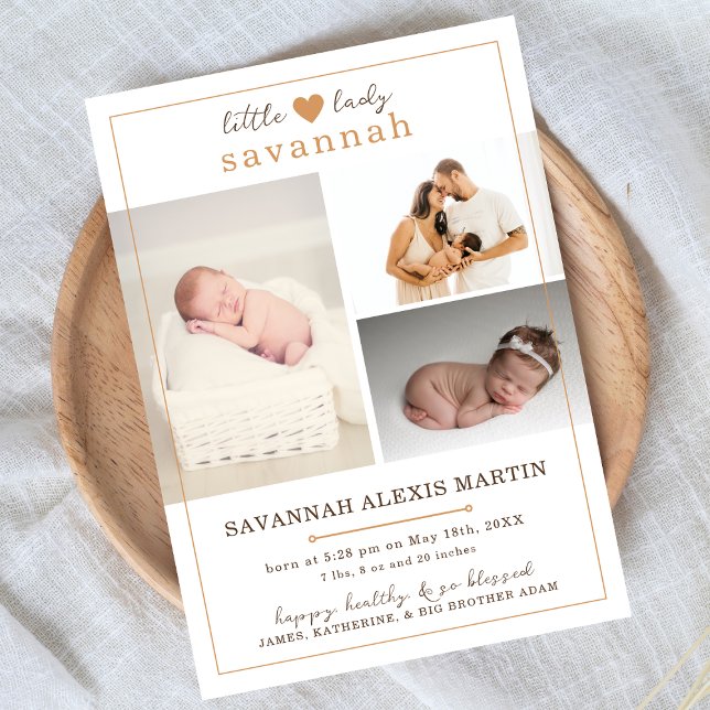 Little Lady Baby Girl Photo Collage Birth Announcement (Creator Uploaded)