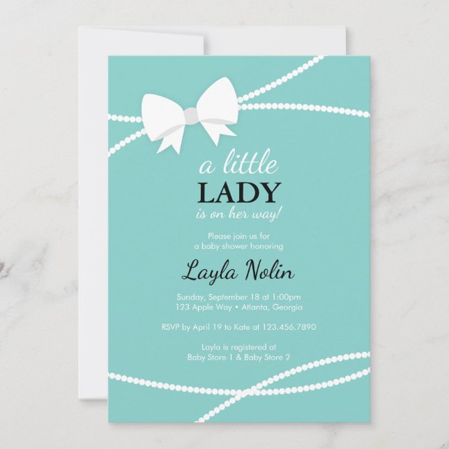 Little Lady Baby Shower Invitation, Blue, Pearls Invitation (Front)