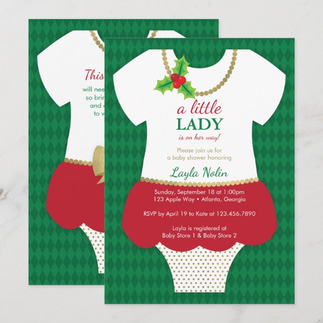 Little Lady Baby Shower Invitation, Christmas Invitation (Front/Back)