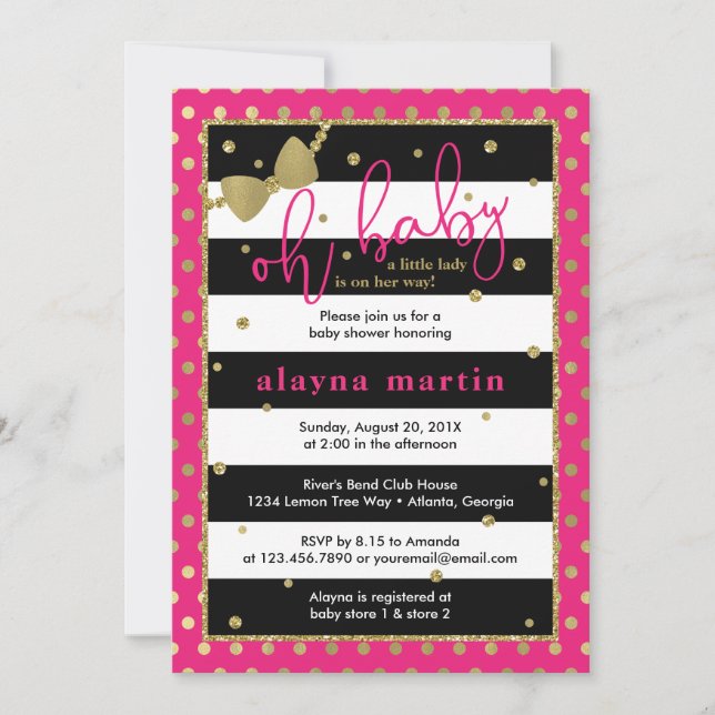 Little Lady Baby Shower Invitation, Faux Gold Invitation (Front)