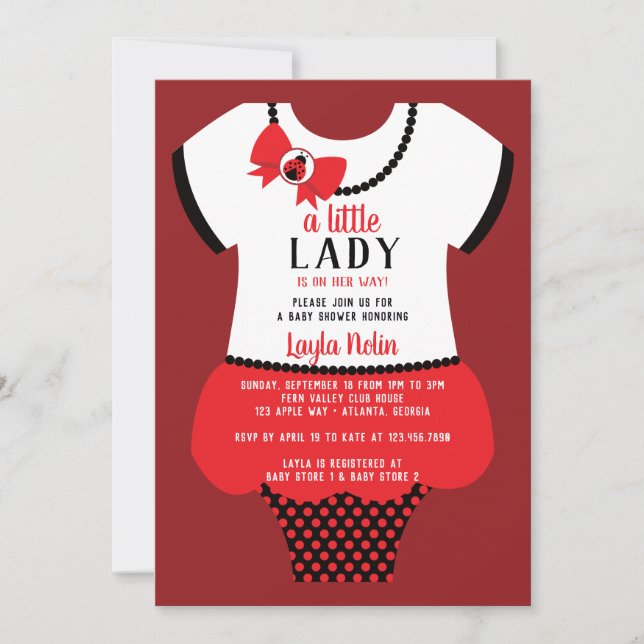Little Lady Baby Shower Invitation, Ladybug Invitation (Front)