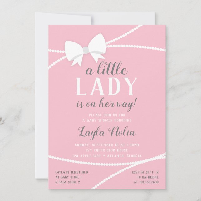 Little Lady Baby Shower Invitation, Pink, Grey Invitation (Front)