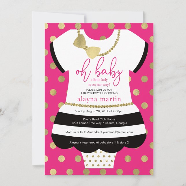Little Lady Baby Shower Invite, Faux Glitter/Foil Invitation (Front)
