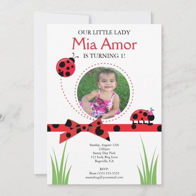Little Lady Bug Birthday Invitation (Front)
