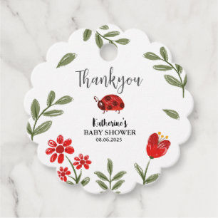 Little lady bug is on her way girl baby shower favour tags
