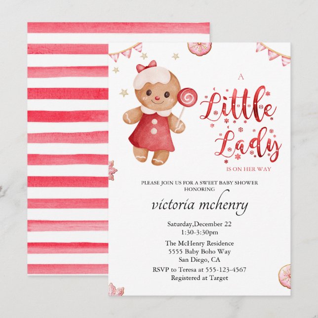Little Lady Gingerbread Christmas Girl Baby Shower Invitation (Front/Back)