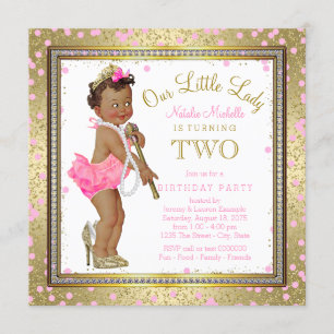 Little Lady Girls 2nd Birthday Party Ethnic Girl Invitation