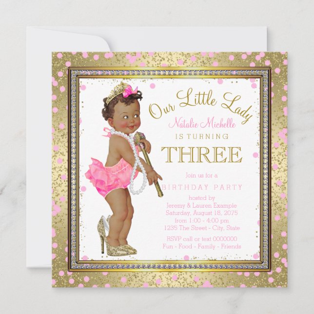 Little Lady Girls 3rd Birthday Party Ethnic Girl Invitation (Front)