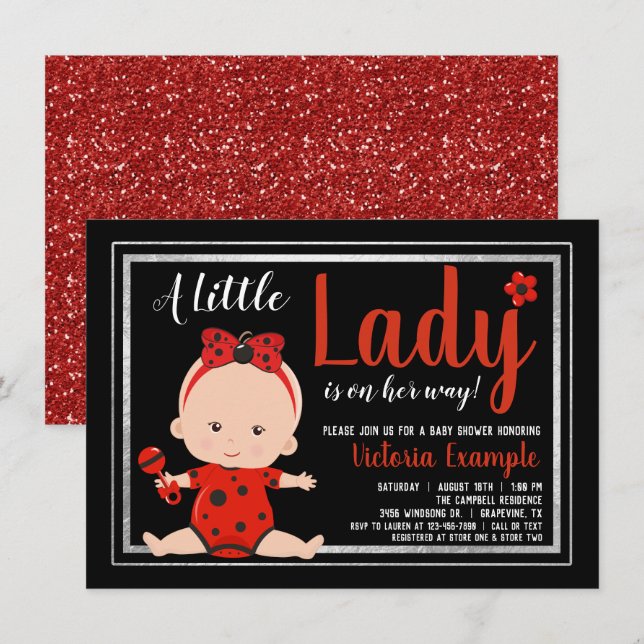 Little Lady Ladybug Baby Girl Baby Shower Invitation (Front/Back)