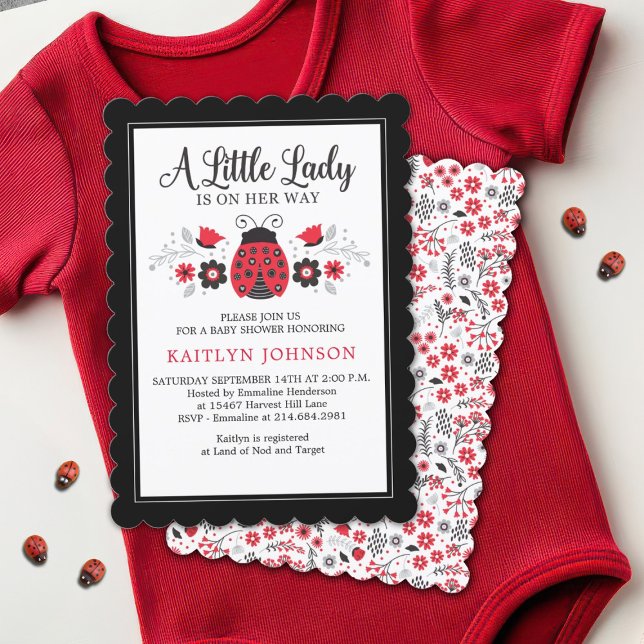 Little Lady Ladybug Baby Shower Invitation (Cute Little Lady Baby Shower Invitation featuring a ladybug and flowers. )