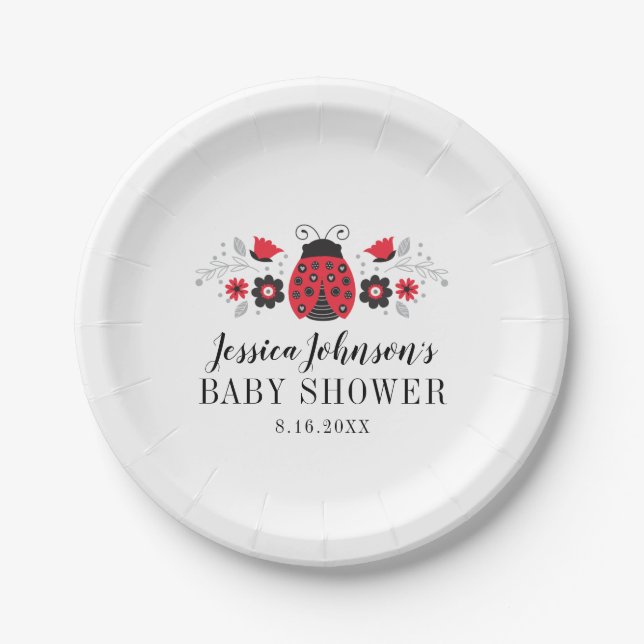 Little Lady Ladybug Baby Shower Paper Plate (Front)