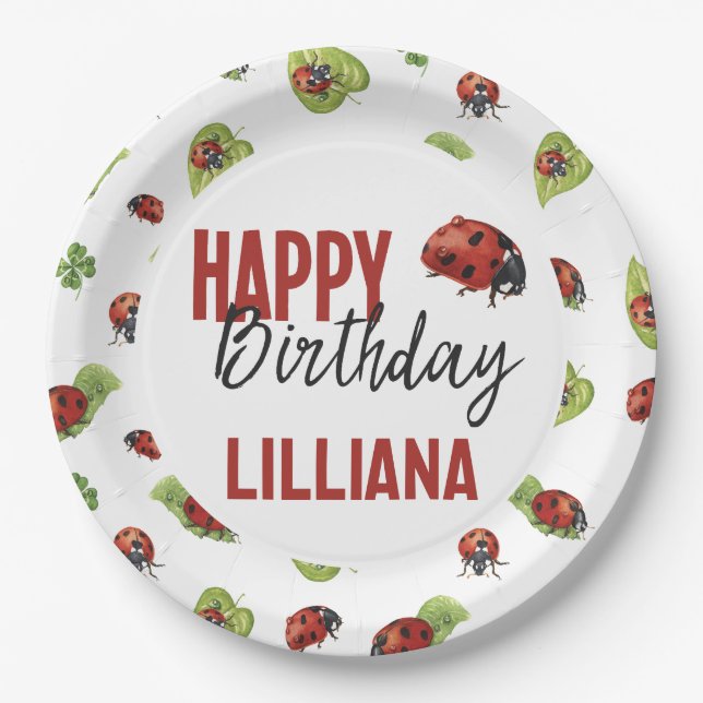 Little Lady Ladybug Birthday Party, Any Age Paper Plate (Front)