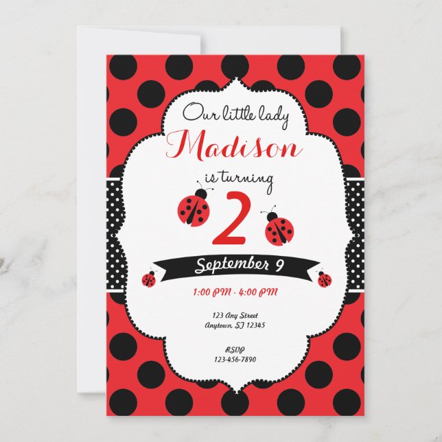 Little Lady Ladybug Birthday Polka Dot Invitation (Front)