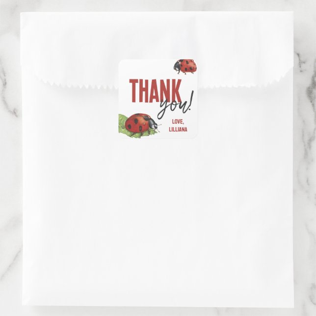 Little Lady Ladybug Birthday Thank You Favour Square Sticker (Bag)