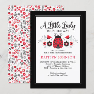 Little Lady Ladybug Floral Girl Baby Shower Invitation