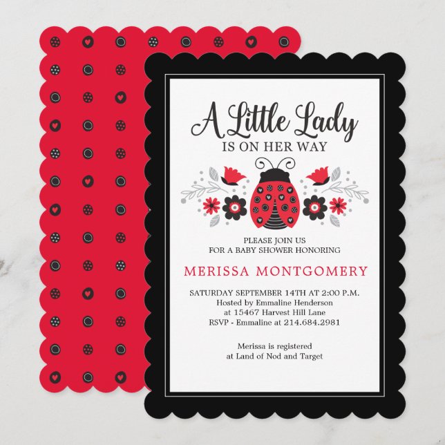 Little Lady Ladybug Girl Baby Shower Invitation (Front/Back)