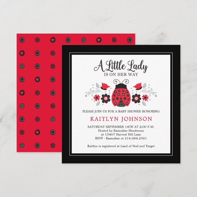 Little Lady Ladybug Girl Baby Shower Invitation (Front/Back)