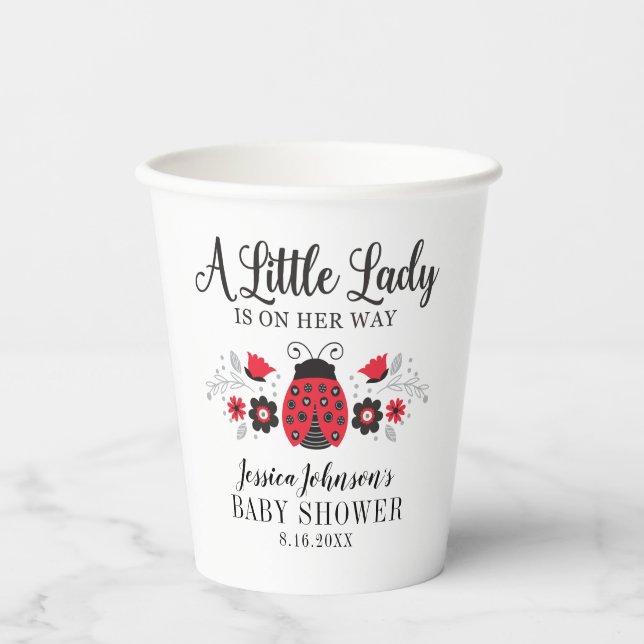 Little Lady Ladybug Girl Baby Shower  Paper Cups (Front)