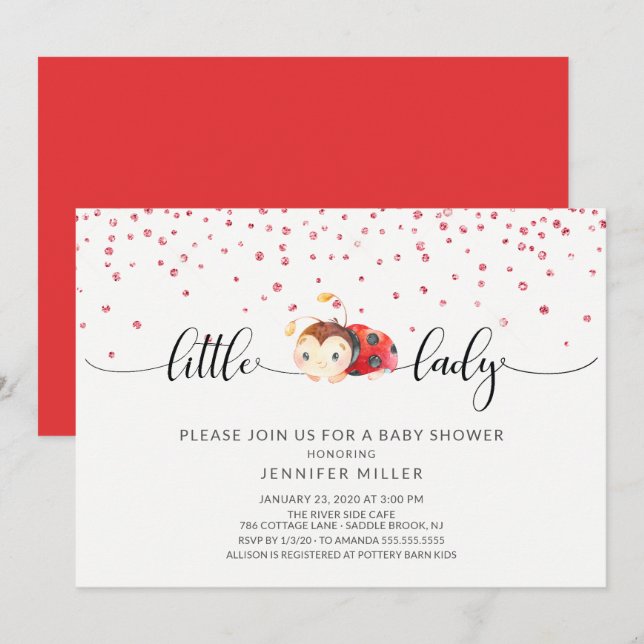 Little Lady Ladybug Girls Baby Shower Invitation (Front/Back)